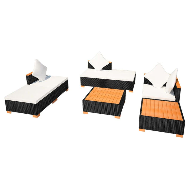 7 Piece Garden Lounge Set with Cushions Poly Rattan Black