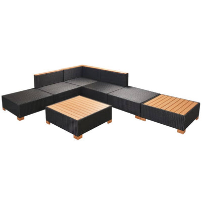 7 Piece Garden Lounge Set with Cushions Poly Rattan Black