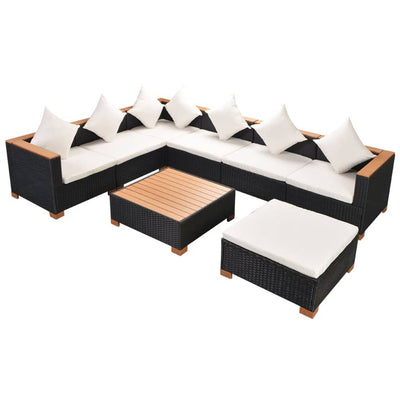 8 Piece Garden Lounge Set with Cushions Poly Rattan Black