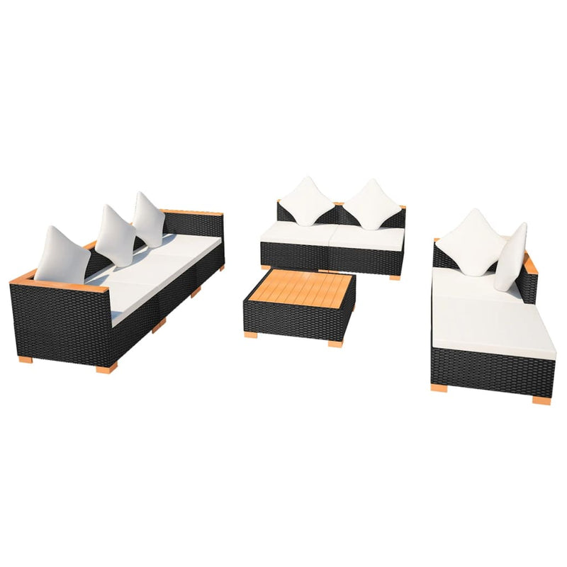 8 Piece Garden Lounge Set with Cushions Poly Rattan Black