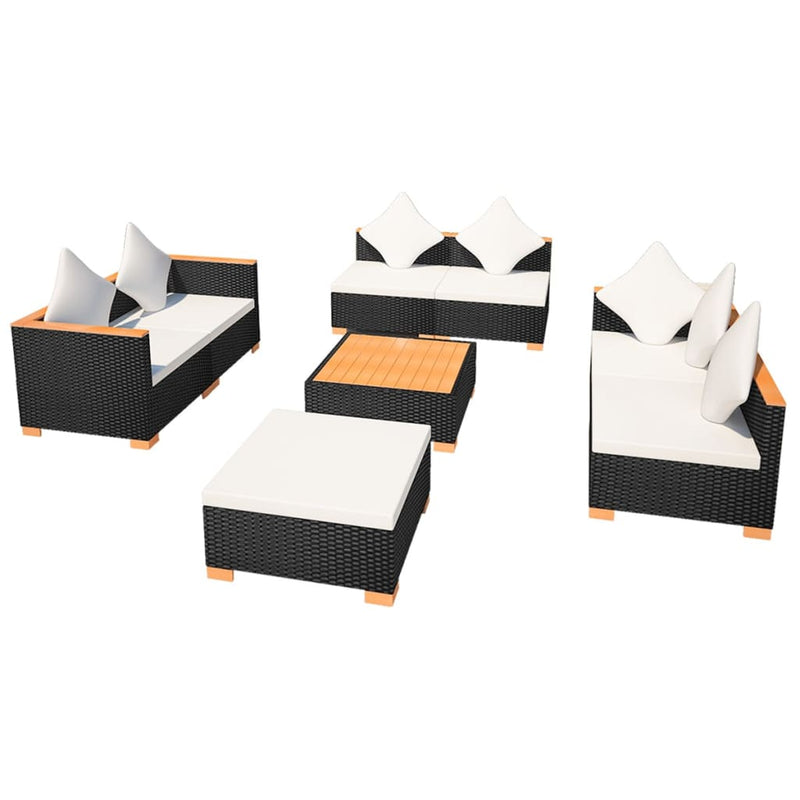 8 Piece Garden Lounge Set with Cushions Poly Rattan Black