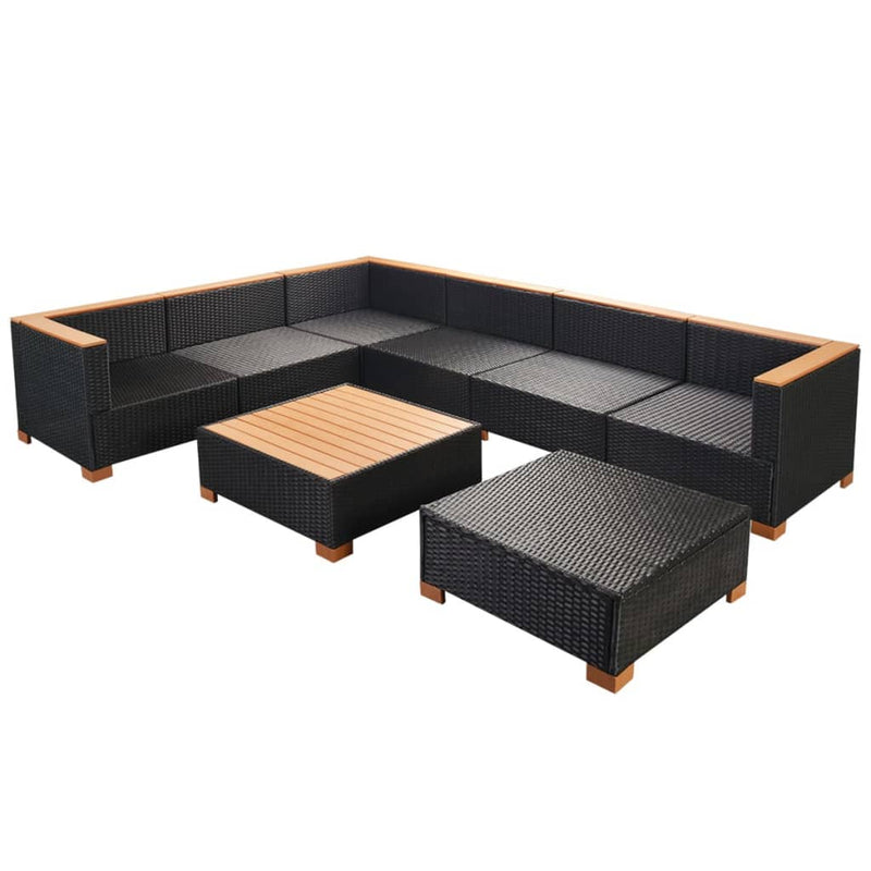 8 Piece Garden Lounge Set with Cushions Poly Rattan Black