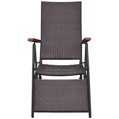 Reclining Deck Chair Poly Rattan Brown