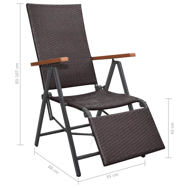 Reclining Deck Chair Poly Rattan Brown