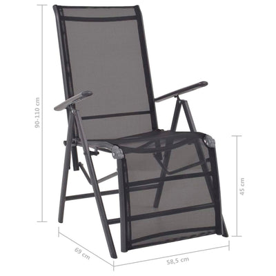 Reclining Deck Chair Aluminium and Textilene Black