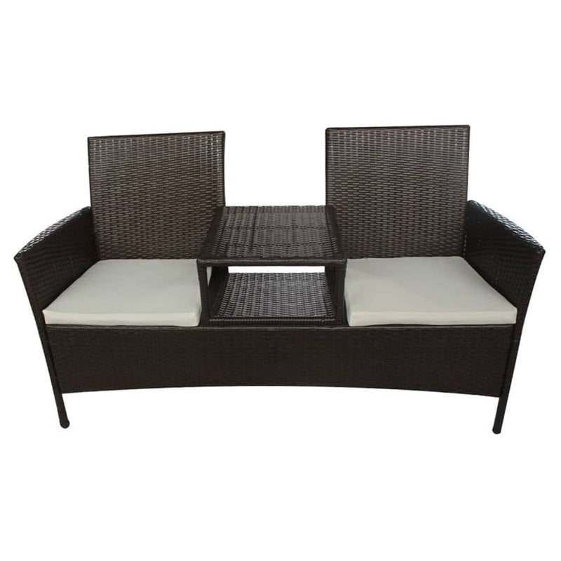 2-Seater Garden Sofa with Tea Table Poly Rattan Brown