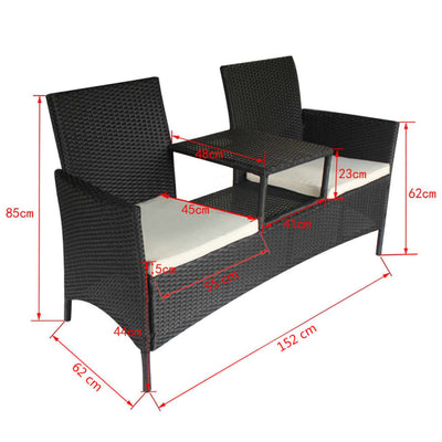 2-Seater Garden Sofa with Tea Table Poly Rattan Black