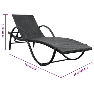 Sun Lounger with Cushion Poly Rattan Black