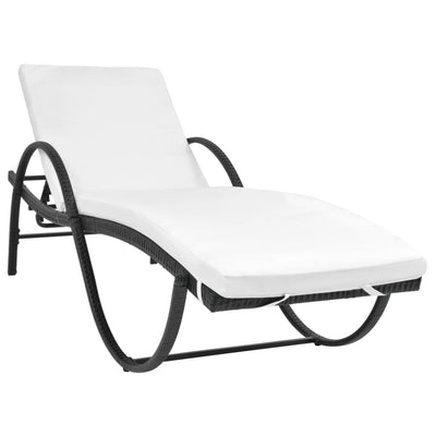 Sun Lounger with Cushion & Table Poly Rattan Black