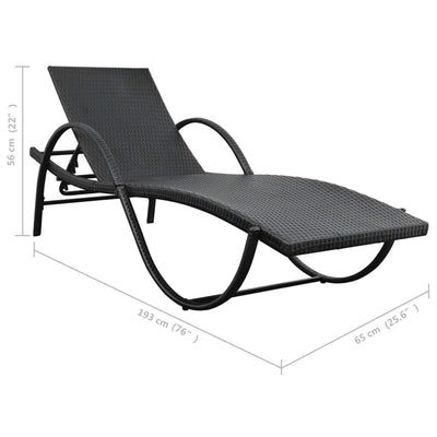 Sun Lounger with Cushion & Table Poly Rattan Black