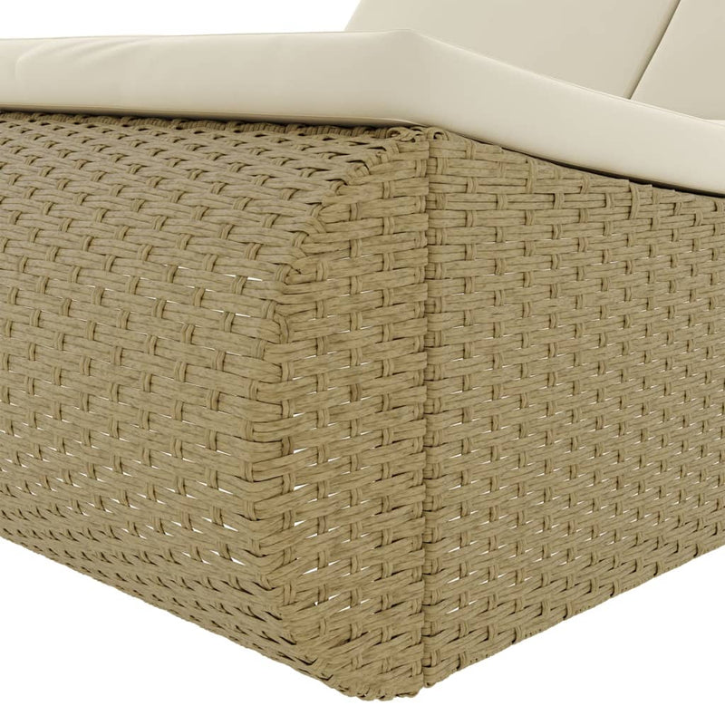 Outdoor Lounge Bed Poly Rattan Beige