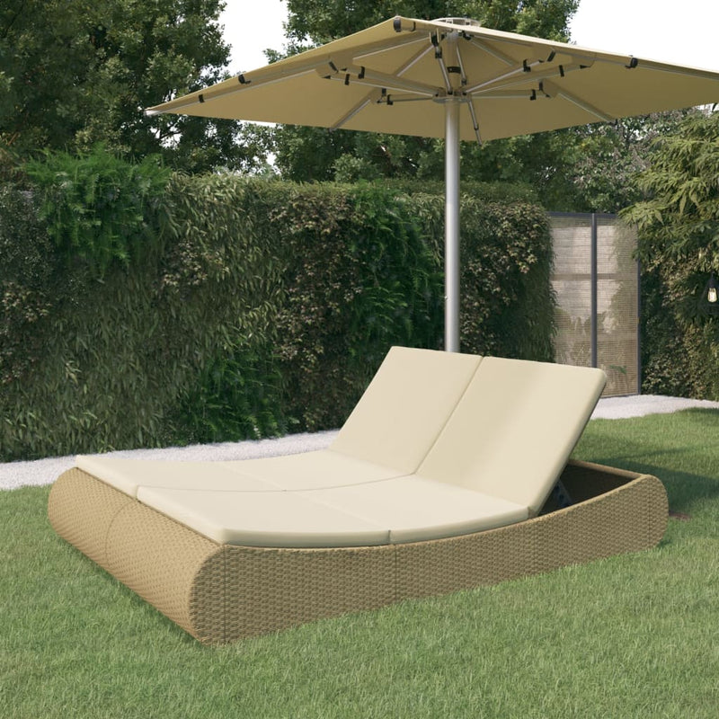 Outdoor Lounge Bed Poly Rattan Beige