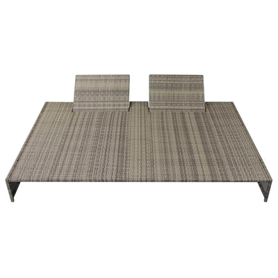 Double Sun Lounger with Cushion Poly Rattan Grey