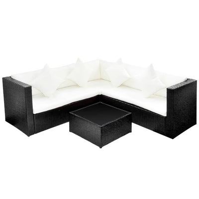 4 Piece Garden Lounge Set with Cushions Poly Rattan Black