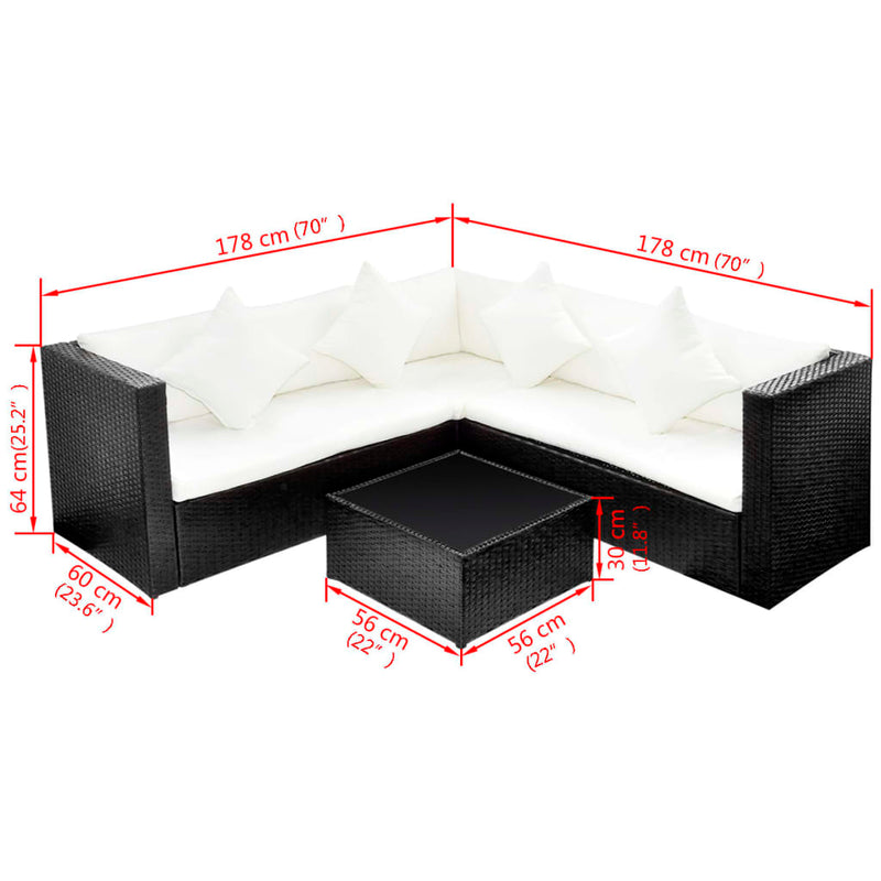 4 Piece Garden Lounge Set with Cushions Poly Rattan Black