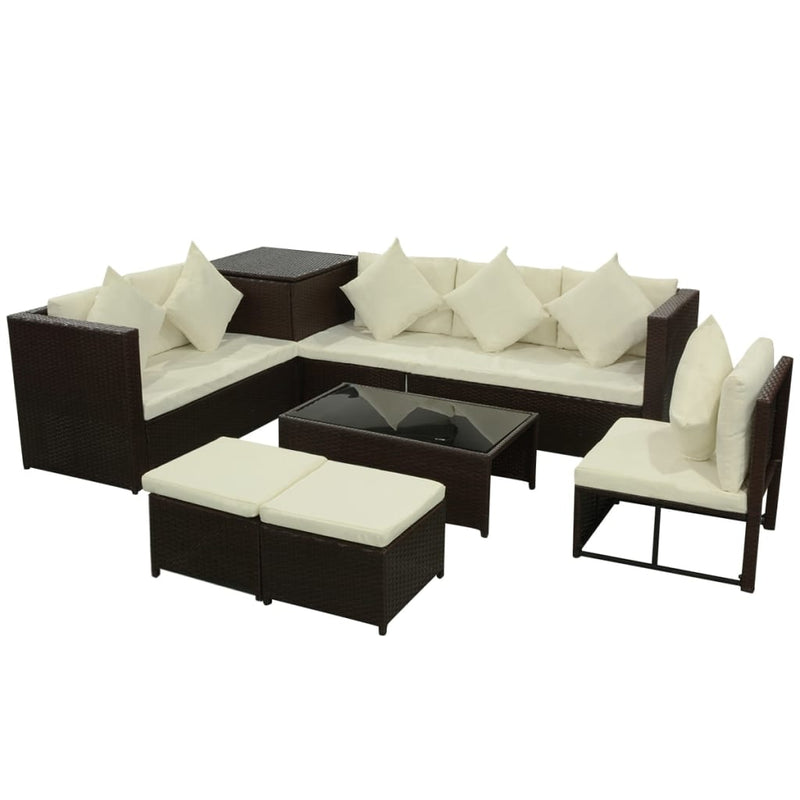 8 Piece Garden Lounge Set with Cushions Poly Rattan Brown