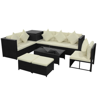 8 Piece Garden Lounge Set with Cushions Poly Rattan Black