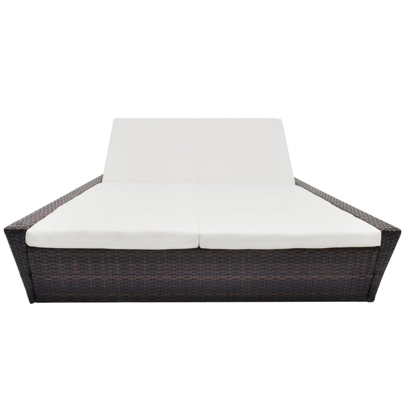 Outdoor Lounge Bed with Cushion Poly Rattan Brown