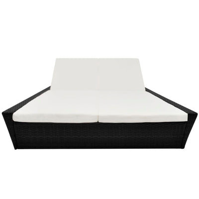 Outdoor Lounge Bed with Cushion Poly Rattan Black