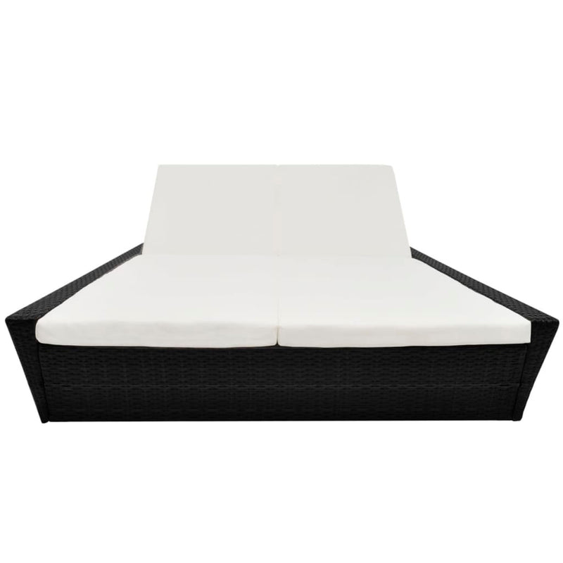 Outdoor Lounge Bed with Cushion Poly Rattan Black