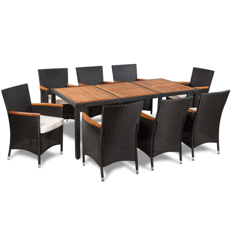 9 Piece Outdoor Dining Set with Cushions Poly Rattan