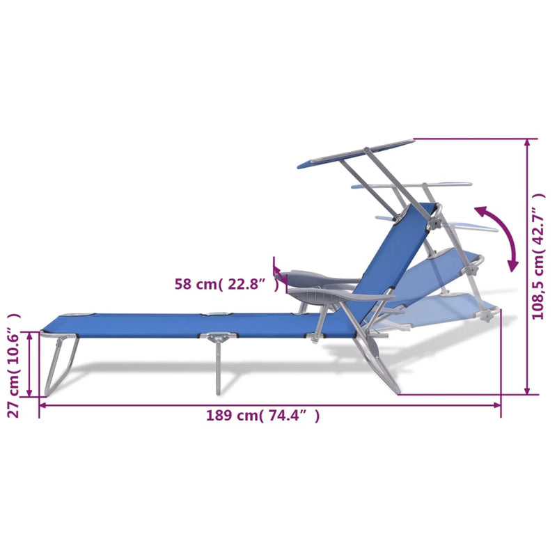 Sun Lounger with Canopy Steel Blue