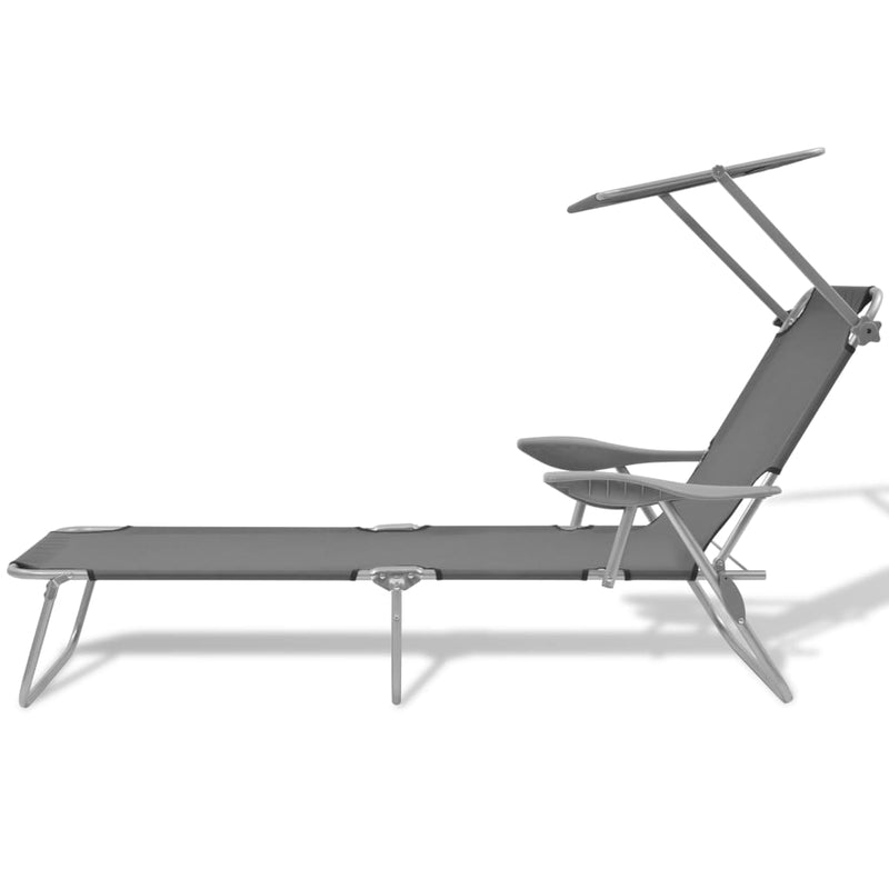 Sun Lounger with Canopy Steel Grey