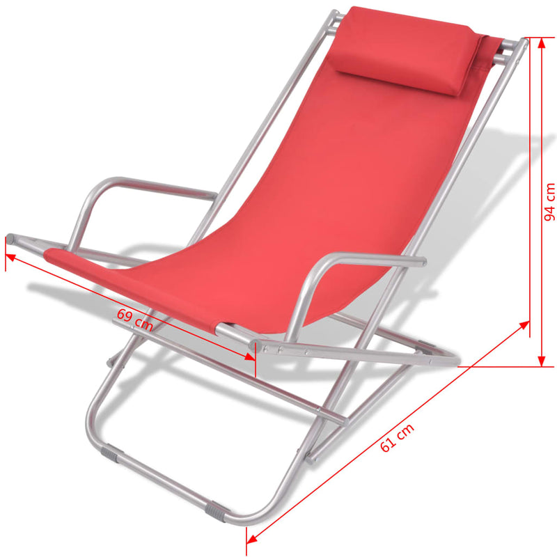 Reclining Deck Chairs 2 pcs Steel Red