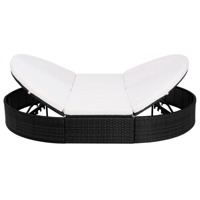 Outdoor Lounge Bed with Cushion Poly Rattan Black