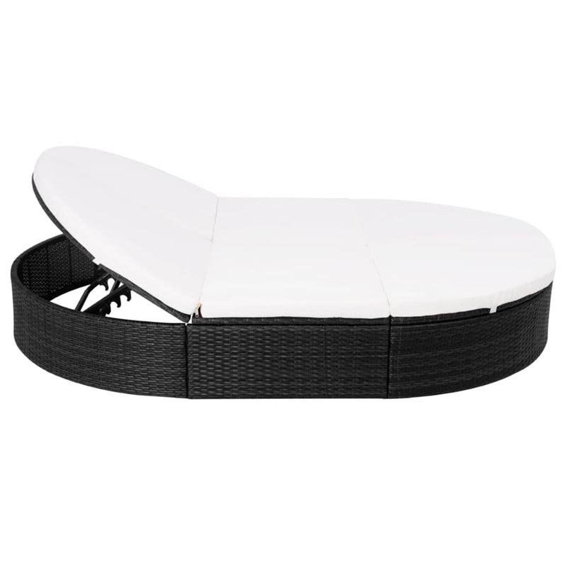 Outdoor Lounge Bed with Cushion Poly Rattan Black