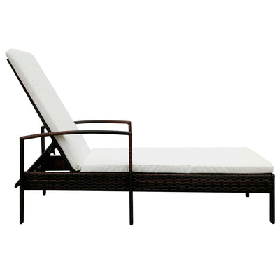 Sun Lounger with Cushion Poly Rattan Brown