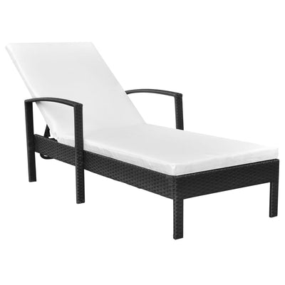 Sun Lounger with Cushion Poly Rattan Black