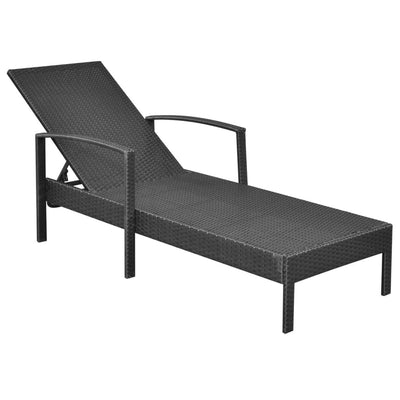 Sun Lounger with Cushion Poly Rattan Black