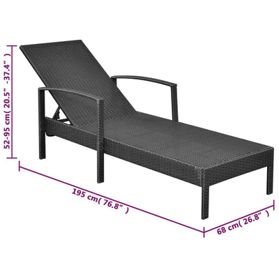 Sun Lounger with Cushion Poly Rattan Black