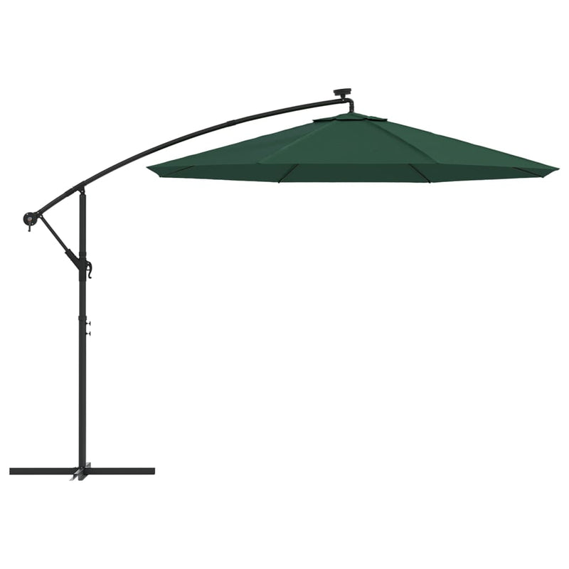 Hanging Garden Parasol with LED Lighting 300 cm Green Metal Pole