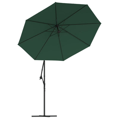 Hanging Garden Parasol with LED Lighting 300 cm Green Metal Pole