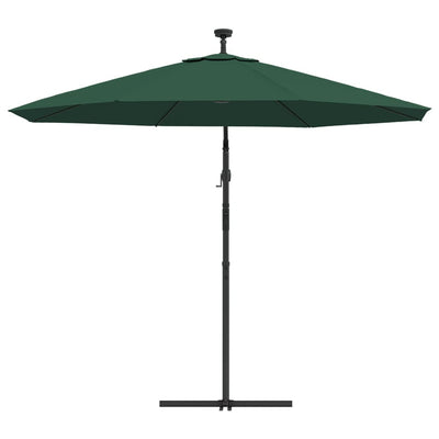 Hanging Garden Parasol with LED Lighting 300 cm Green Metal Pole