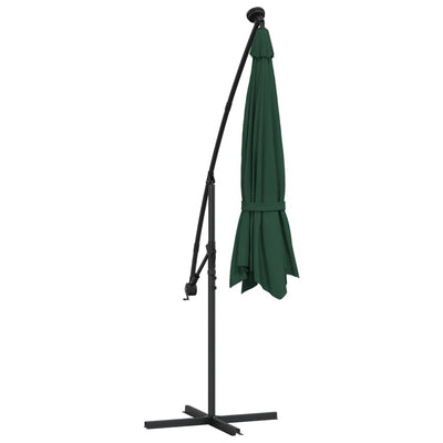 Hanging Garden Parasol with LED Lighting 300 cm Green Metal Pole