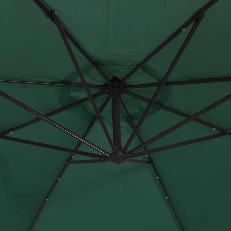 Hanging Garden Parasol with LED Lighting 300 cm Green Metal Pole