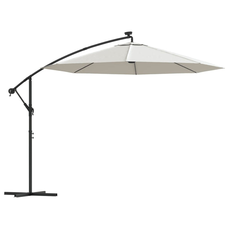 Hanging Garden Parasol with LED Lighting 300 cm Sand Metal Pole