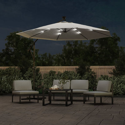 Hanging Garden Parasol with LED Lighting 300 cm Sand Metal Pole