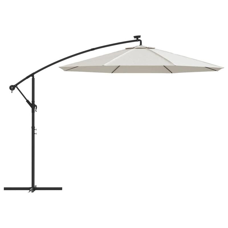 Hanging Garden Parasol with LED Lighting 300 cm Sand Metal Pole