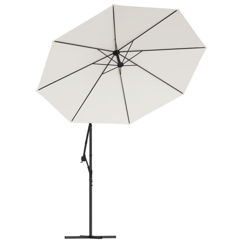 Hanging Garden Parasol with LED Lighting 300 cm Sand Metal Pole