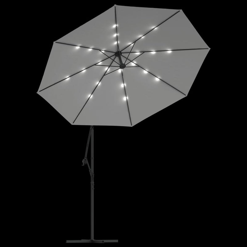 Hanging Garden Parasol with LED Lighting 300 cm Sand Metal Pole