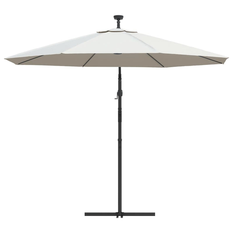 Hanging Garden Parasol with LED Lighting 300 cm Sand Metal Pole