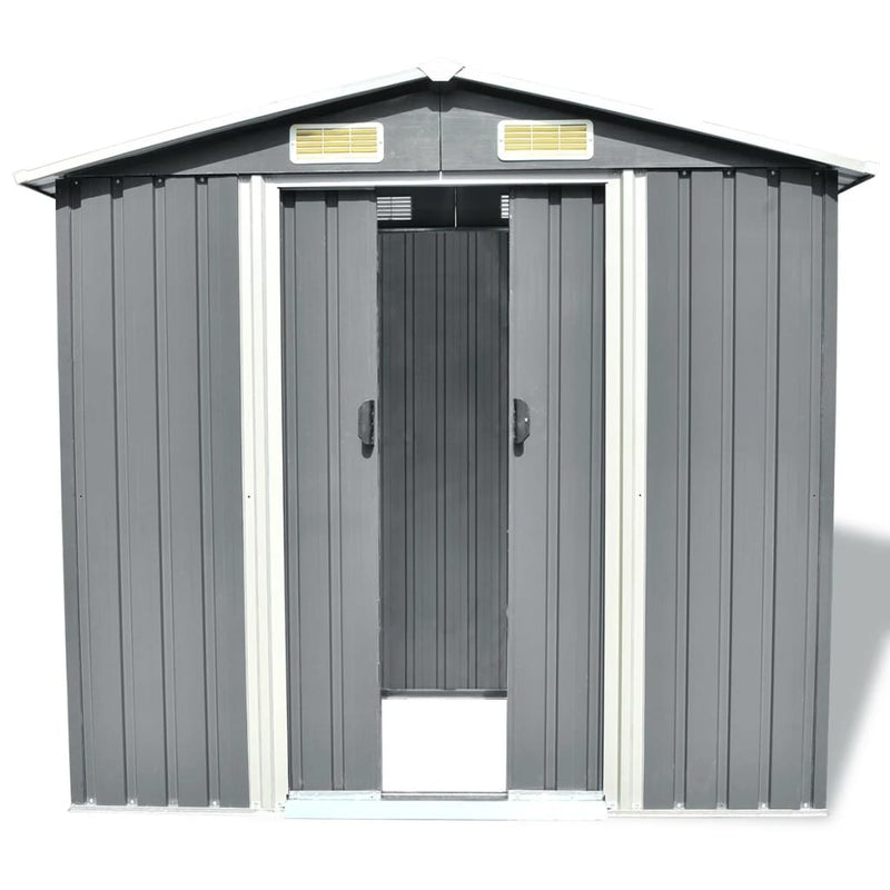 Garden Storage Shed Grey Metal 204x132x186 cm