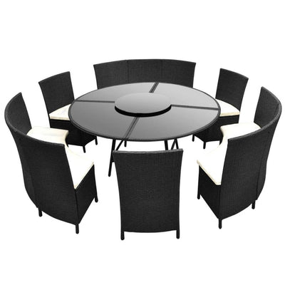 7 Piece Outdoor Dining Set with Cushions Poly Rattan Black