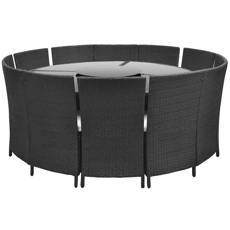 7 Piece Outdoor Dining Set with Cushions Poly Rattan Black