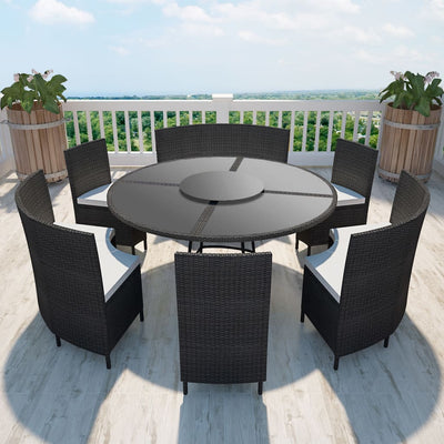 7 Piece Outdoor Dining Set with Cushions Poly Rattan Black