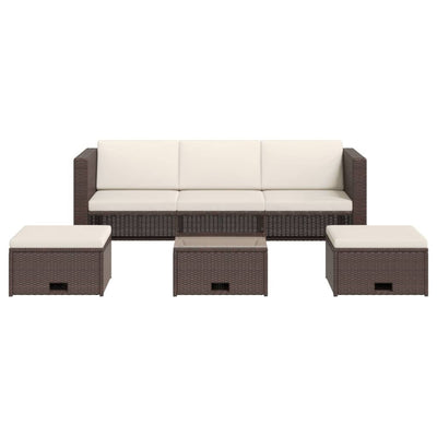 4 Piece Garden Lounge Set with Cushions Poly Rattan Brown